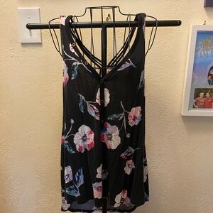 Maurices Black Floral Strappy Tank Top